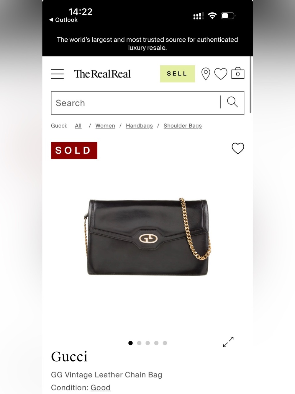 Vintage Gucci Black Leather Shoulder Bag with Gold Chain